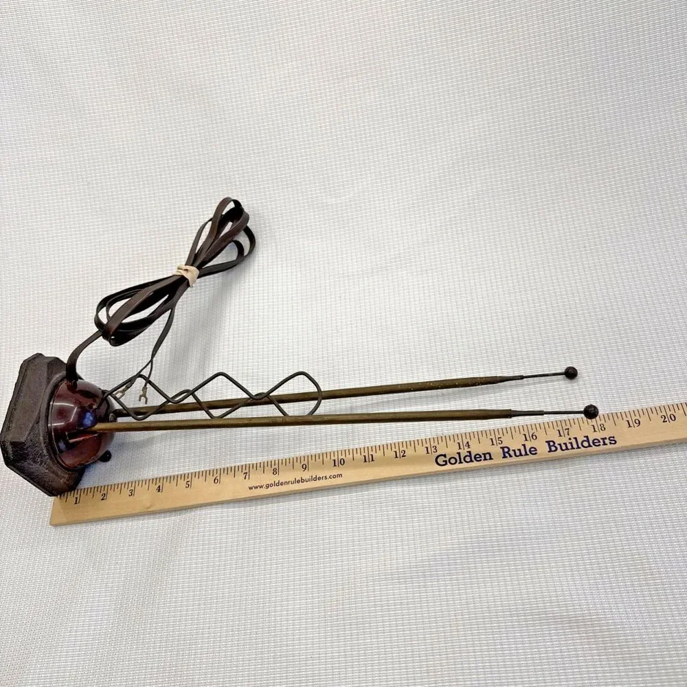 Vintage TV Antenna Telescopic Rabbit Ears Cast Iron Base & Brass Arms for VHF